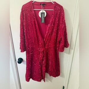 Boohoo Plus Sequin Twist Front Dress